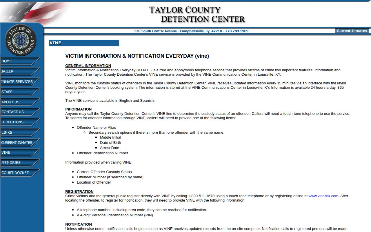 Taylor County 24-hour release check through VINE